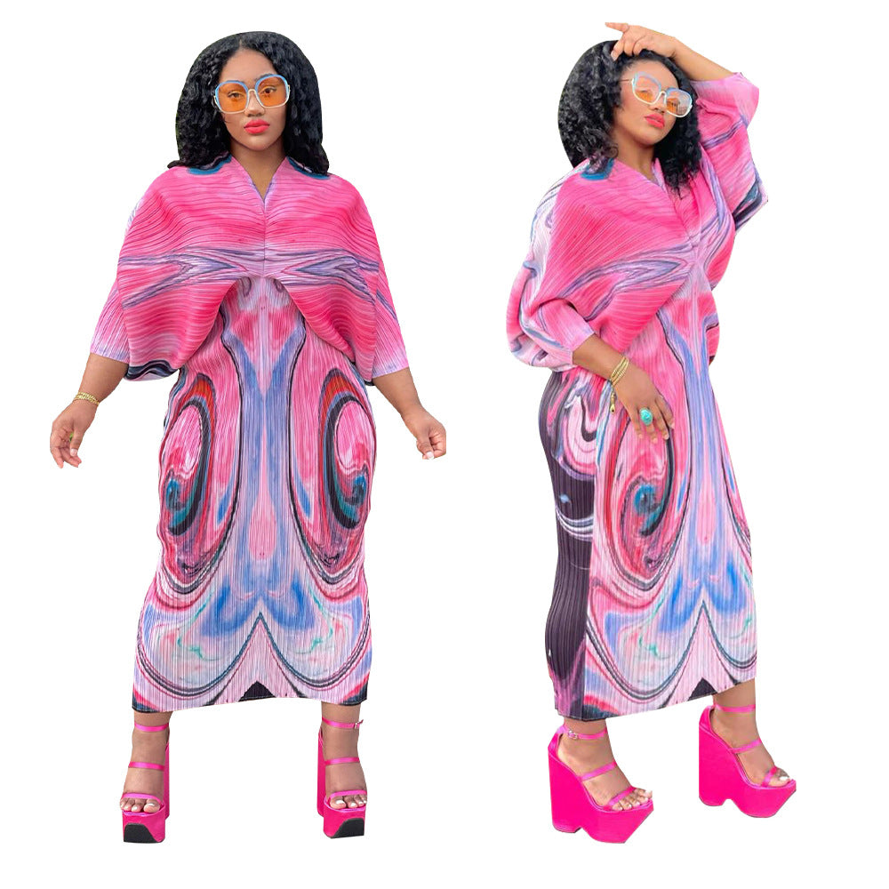 Dress  | Free Size Women V-neck Batwing Sleeve Printing Dress Kimono | |  | thecurvestory.myshopify.com