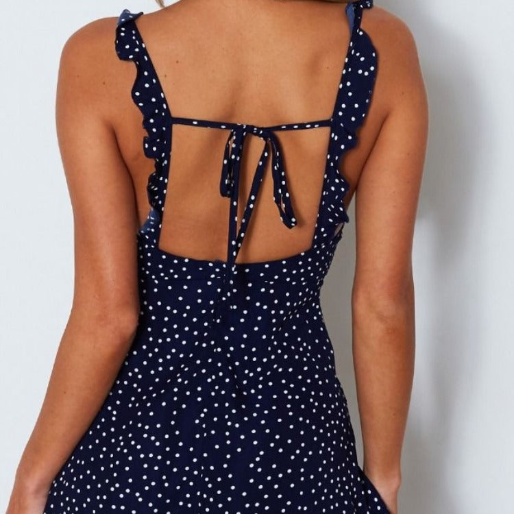 dresses  | Polka-dot Strappy Dress Women Summer Fashion Beach Sundress | [option1] |  [option2]| thecurvestory.myshopify.com