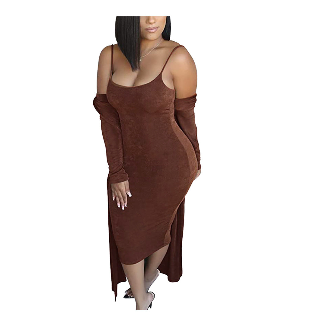 dresses  | Plus Size Women 2 Piece Suspender cardigan Dress | Brown |  L| thecurvestory.myshopify.com