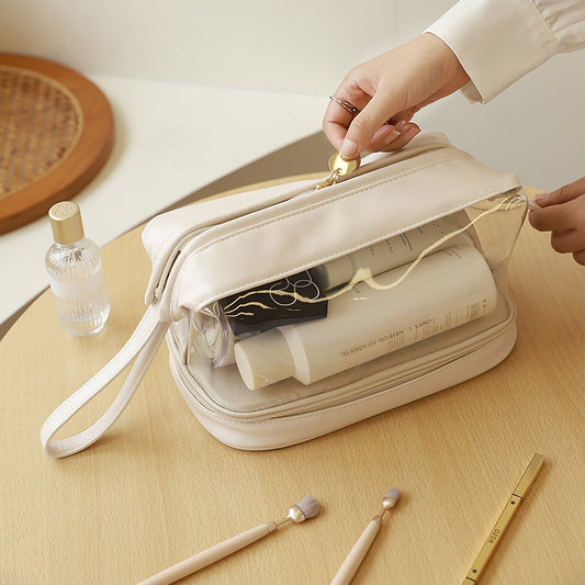 makeup bags  | Double Layer Cloud Transparent Steel Wire Cosmetic Bag | [option1] |  [option2]| thecurvestory.myshopify.com
