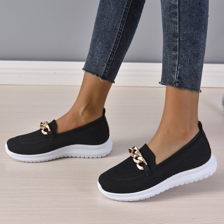 Trainers & Sneakers  | Chain Flats Shoes Women Mesh Sports Walking Shoes | Black |  Size36| thecurvestory.myshopify.com