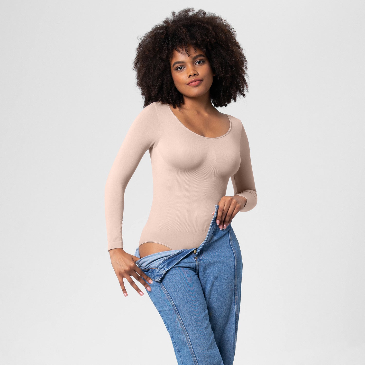 Lingerie  | Women's Long-Sleeved Corset Body Shaper Bodysuit – One-Piece Bottoming Shirt | Skin |  2XL| thecurvestory.myshopify.com