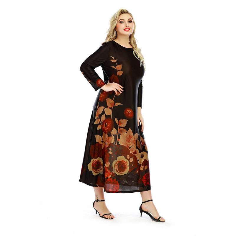 Dress  | Women Plus Size Round Neck Simple Printing Knitted maxi Dress | Black |  3XL| thecurvestory.myshopify.com