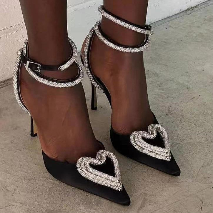 Heeled Sandals  | Women's Fashionable All-match Heart-shaped Rhinestone heeled Sandals | |  | thecurvestory.myshopify.com