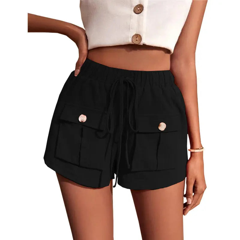 Shorts  | Casual Cargo Shorts With Pocket Loose Drawstring Pants Summer Women | Black |  2XL| thecurvestory.myshopify.com