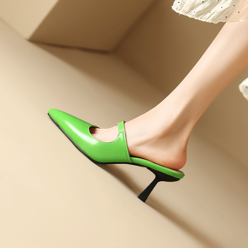 Heeled Sandals  | Women Patent Leather Covered Head Sandals | Green |  34| thecurvestory.myshopify.com
