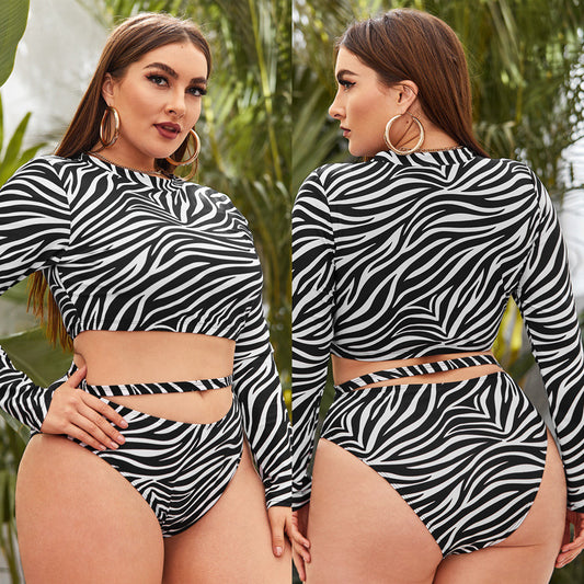 Women's Split Long Sleeve Plus Size Printed Fashion Swimsuit