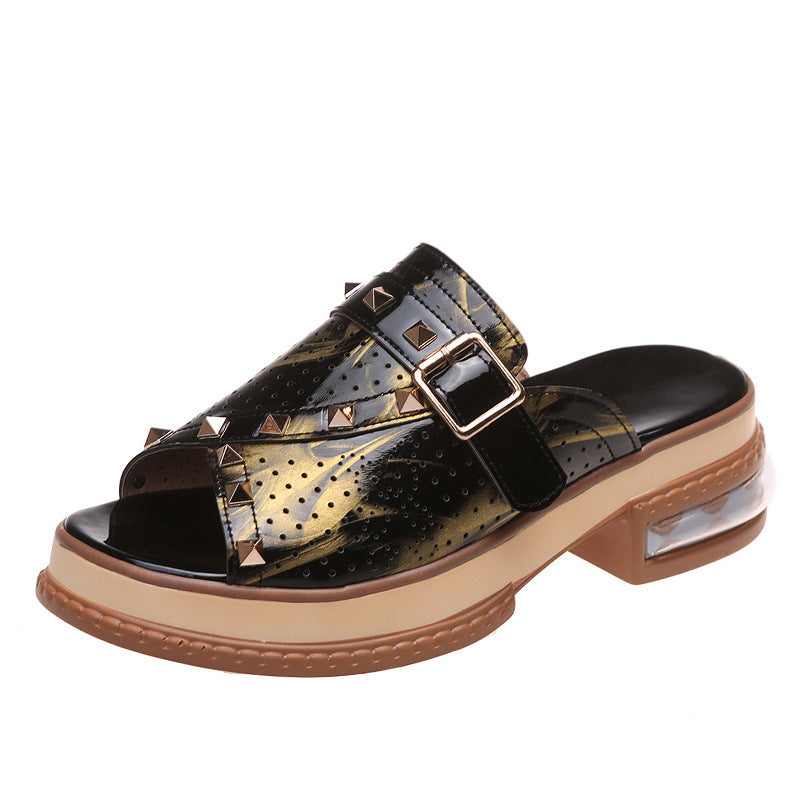 Platform sandals  | Women Snake print Peep toe Studded Sandals | Black |  35| thecurvestory.myshopify.com