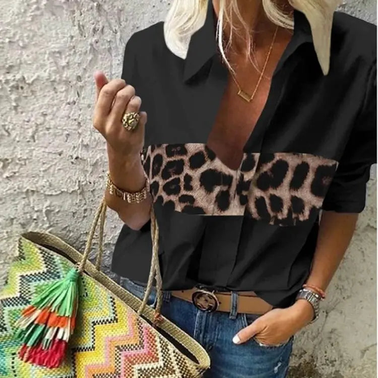 [product_type]  | Printed leopard print loose ladies shirt | Black |  3XL| thecurvestory.myshopify.com