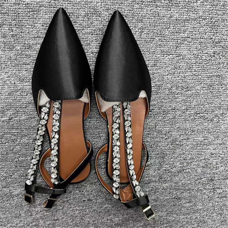 sandals  | Women's Baotou Pointed Rhinestone Sandals | Black |  35| thecurvestory.myshopify.com