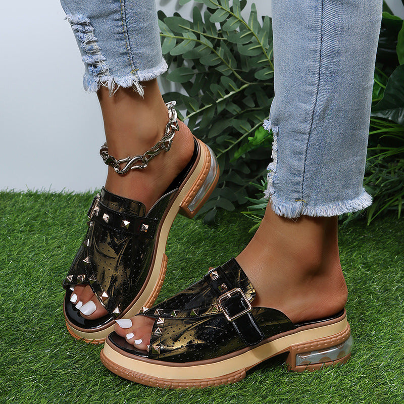 Platform sandals  | Women Snake print Peep toe Studded Sandals | |  | thecurvestory.myshopify.com