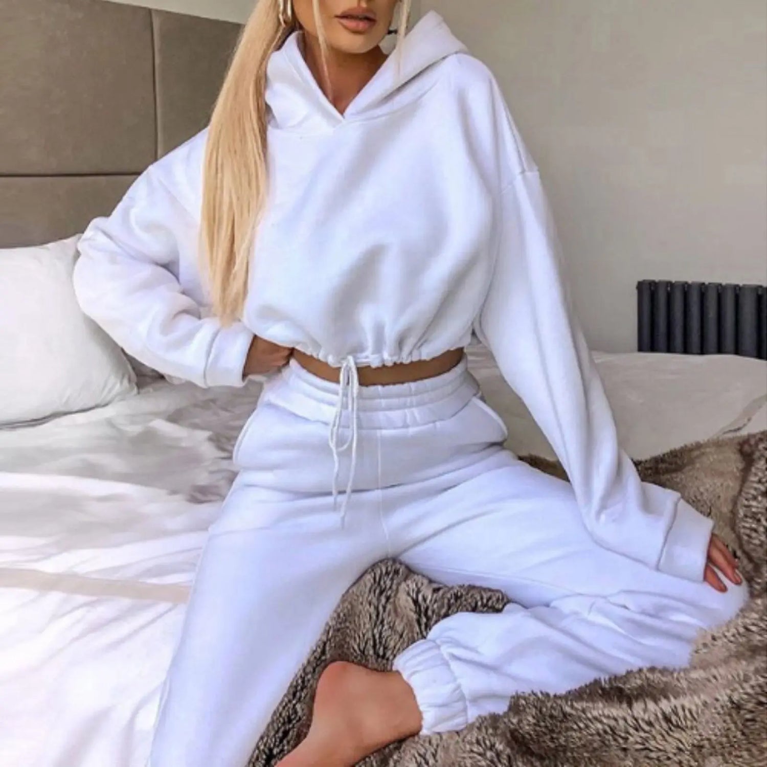 dresses  | Jogging Suits For Women 2 Piece Sweatsuits Tracksuits Sexy Long Sleeve HoodieCasual Fitness Sportswear | Big White |  L| thecurvestory.myshopify.com