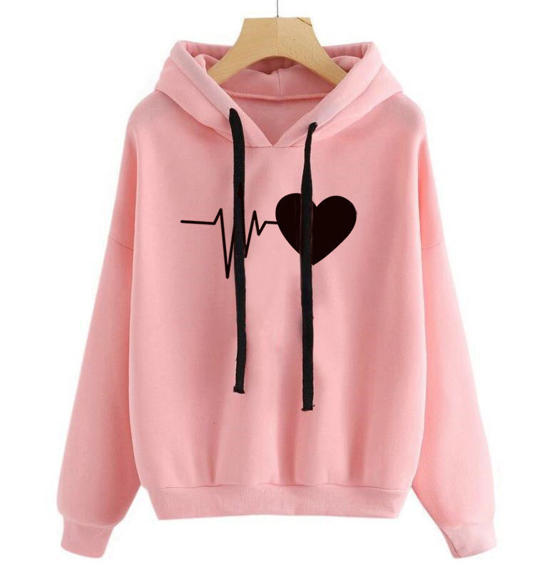 4  | Heart Print Streetwear Hoodies Women Sweatshirt Spring Autumn Long Sleeve Hoodie Clothes | Pink |  S| thecurvestory.myshopify.com
