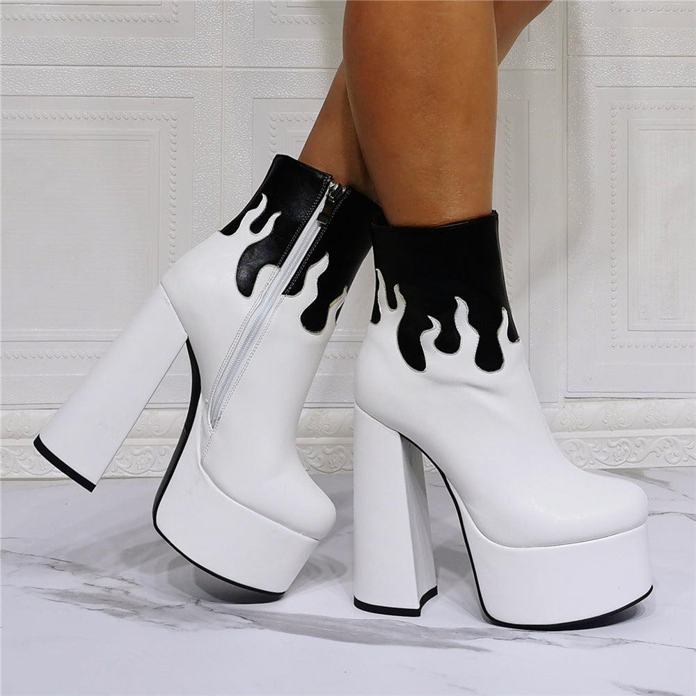 Women's Platform Flame Thick High heeled Boots  Heeled Boots Thecurvestory
