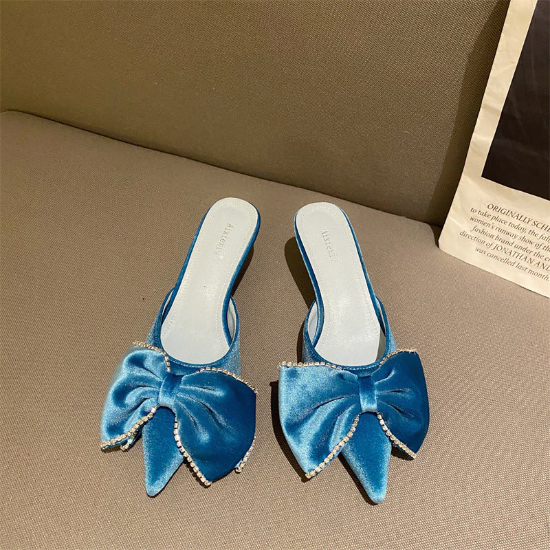 Rhinestone Bow Women's Pointed Toe High Heel Sandals  Heeled Sandals Thecurvestory