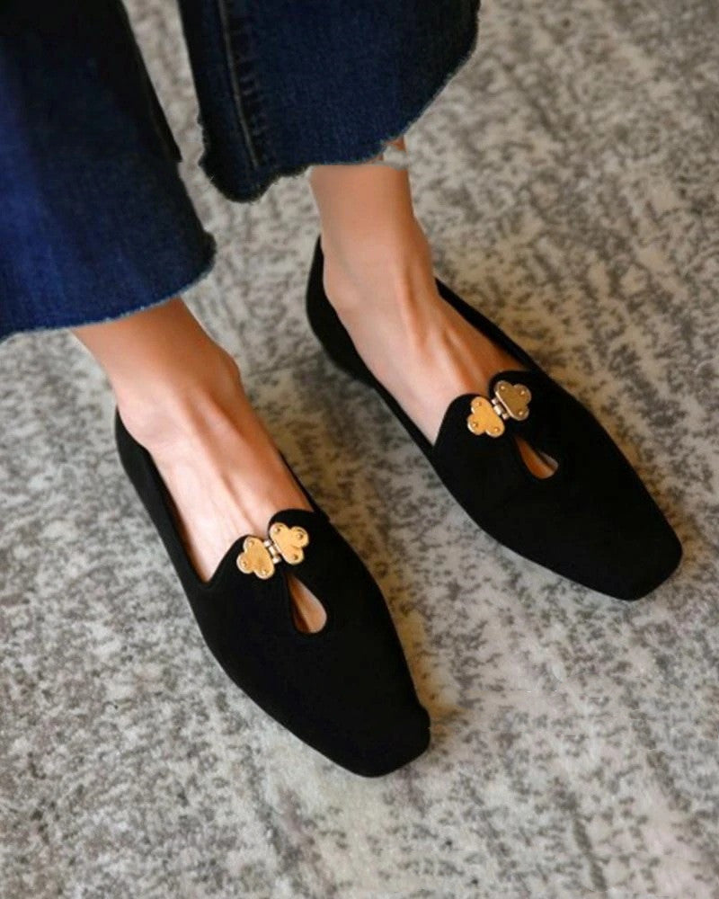 Loafers  | Low-cut Square Headgear Foot Mid-mouth Women's Shoes | Black |  35| thecurvestory.myshopify.com