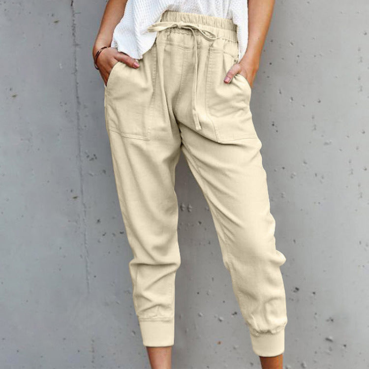 Solid Color Cotton casual pants  Pants Thecurvestory