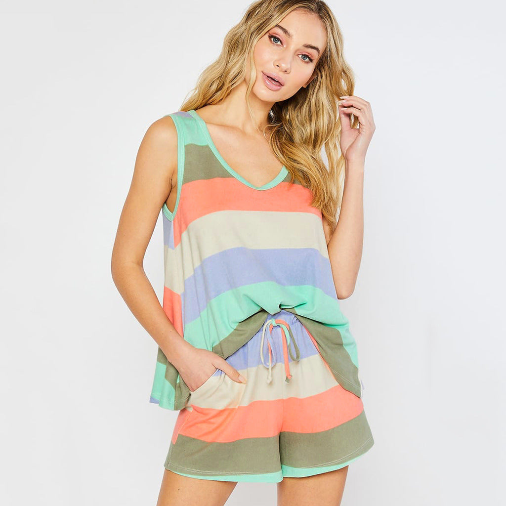 Plus Size rainbow Stripes two piece night suit  NightSuits Thecurvestory