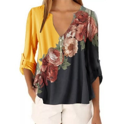 Shirt  | Plus size Floral print shirt for women | Yellow |  L| thecurvestory.myshopify.com