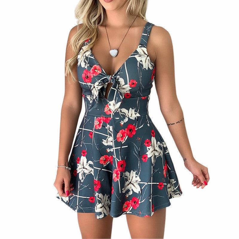 Jumpsuit  | Sexy Suspenders Chest Bow Tie Printed Loose Jumpsuit | Grey |  3XL| thecurvestory.myshopify.com