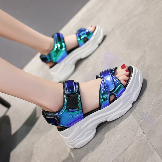 Holographic chunky sole platform sandals  sandals Thecurvestory