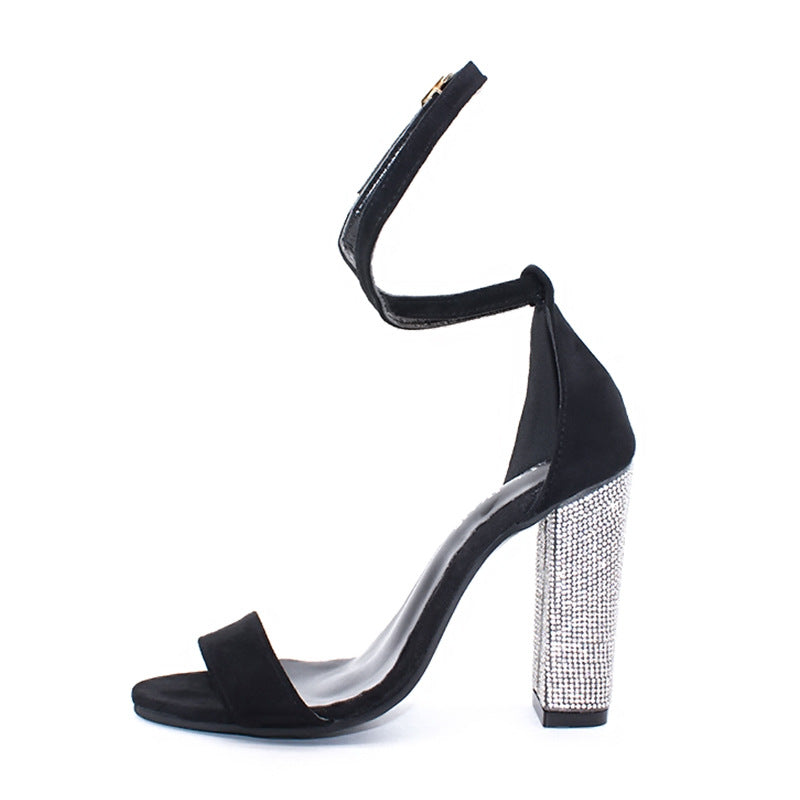 Heeled Sandals  | Rhinestone high heel cool Sandals | Black |  34| thecurvestory.myshopify.com