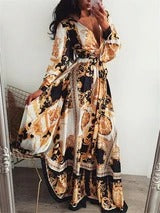 Skirt  | Slit Dress Printed V-neck Pullover Long Skirt | Picture 4 |  3XL| thecurvestory.myshopify.com