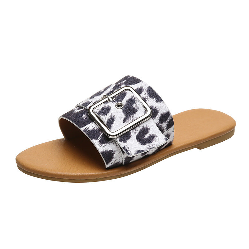 Flat Buckle animal print Sandals  slippers Thecurvestory
