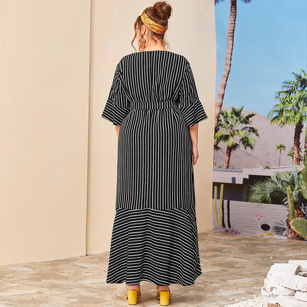 Plus size round neck striped maxi dress  dresses Thecurvestory