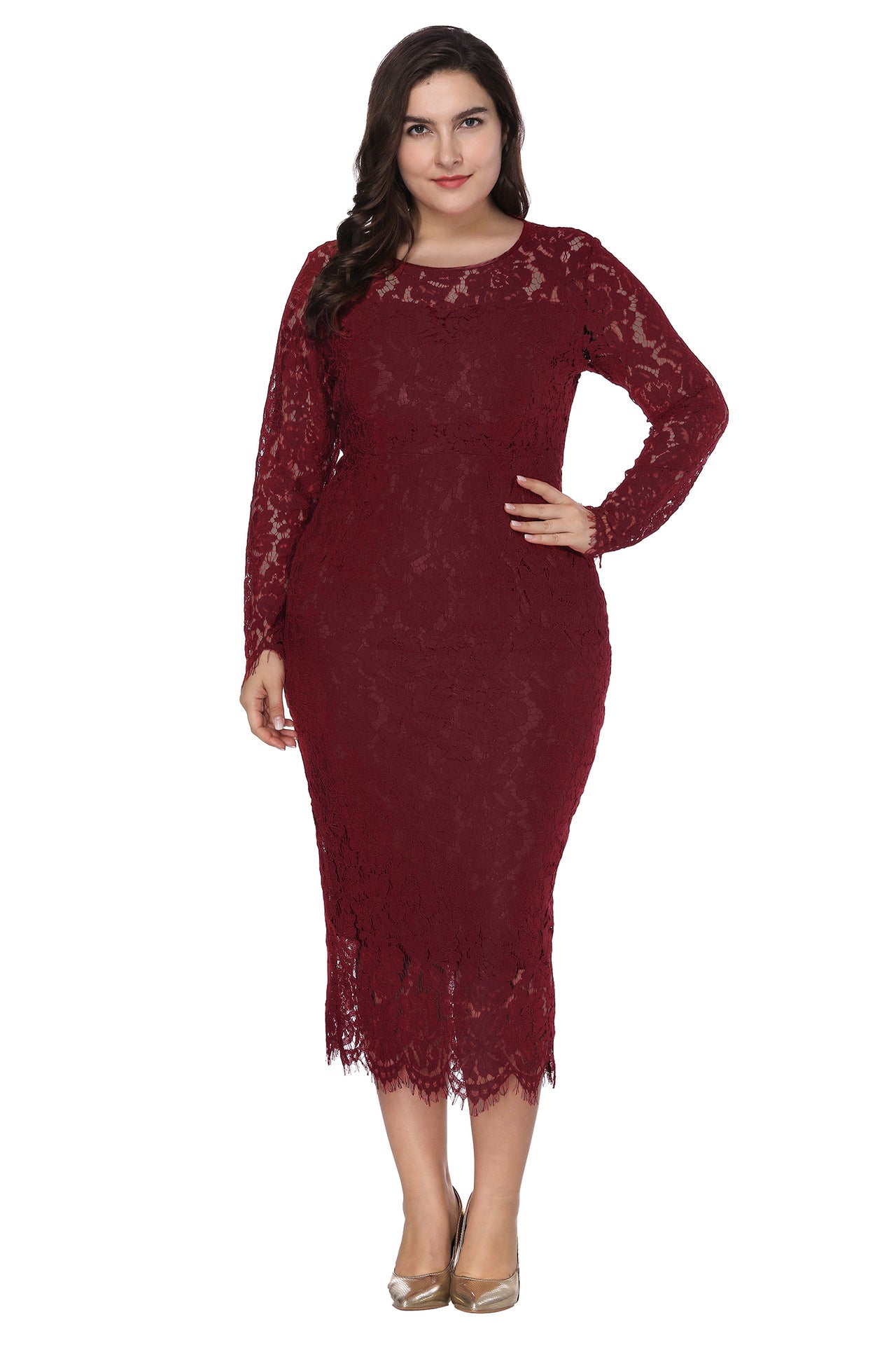Plus Size Women's Long-sleeved Lace Dress  dresses Thecurvestory