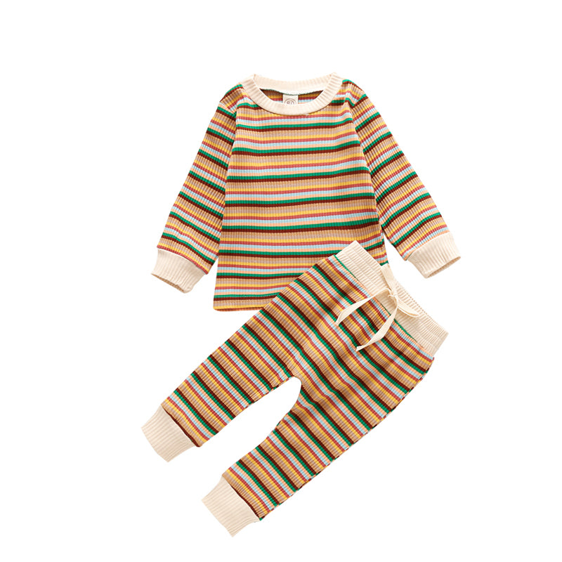Kids Autumn Striped Long Sleeve Suit  kids Co-ord sets Thecurvestory