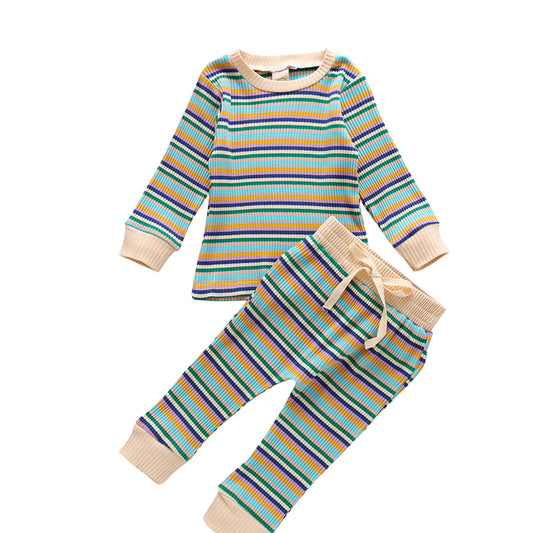 Kids Autumn Striped Long Sleeve Suit  kids Co-ord sets Thecurvestory