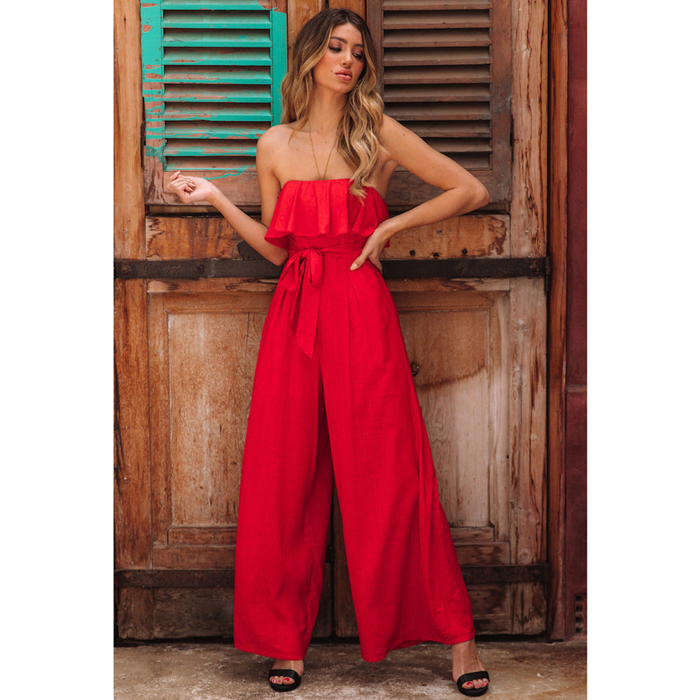 Jumpsuit  | Sexy Tube Top High Waist Wide Leg Casual Trousers Suit Belted Pants Jumpsuit | [option1] |  [option2]| thecurvestory.myshopify.com
