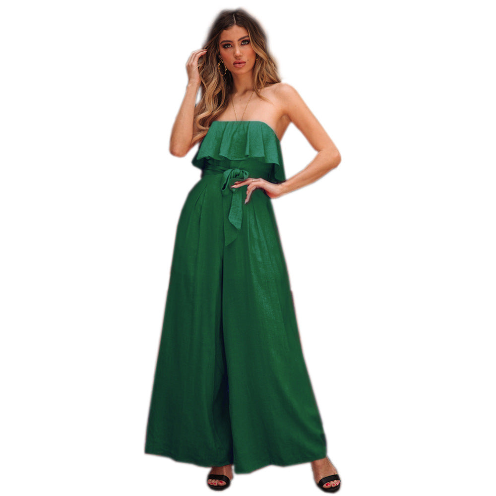 Jumpsuit  | Sexy Tube Top High Waist Wide Leg Casual Trousers Suit Belted Pants Jumpsuit | Green |  2XL| thecurvestory.myshopify.com