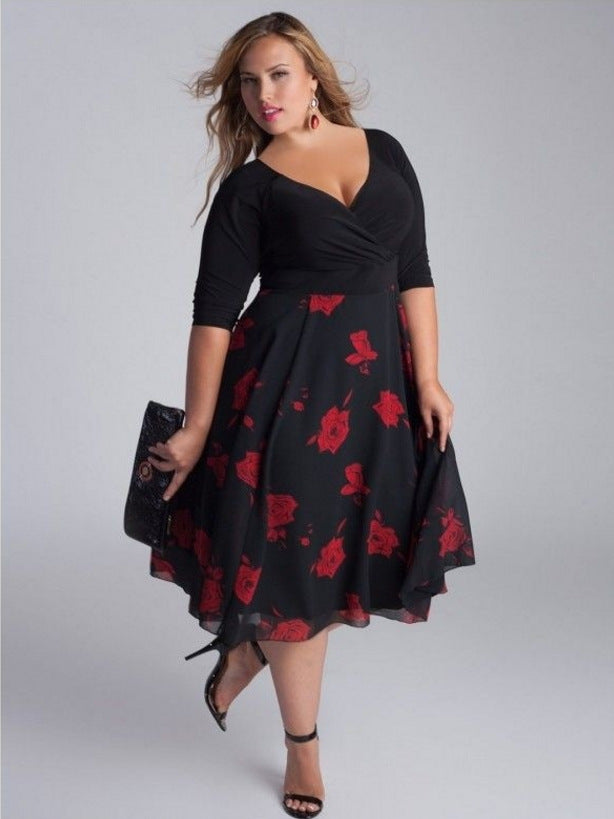 Plus Size V-neck skirt Dress  dresses Thecurvestory