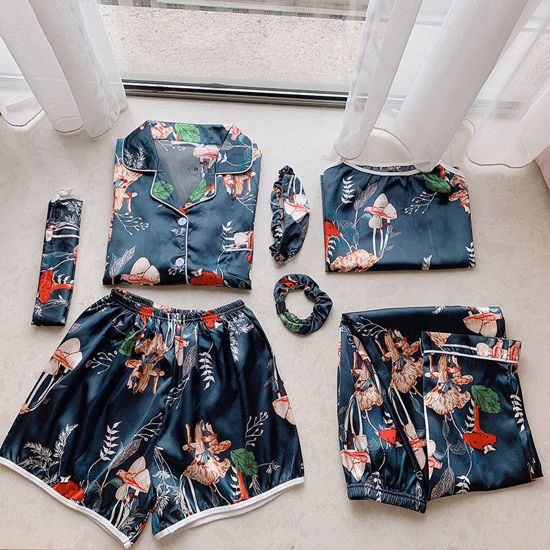 Women's seven-piece silk pajamas night Suit  NightSuits Thecurvestory