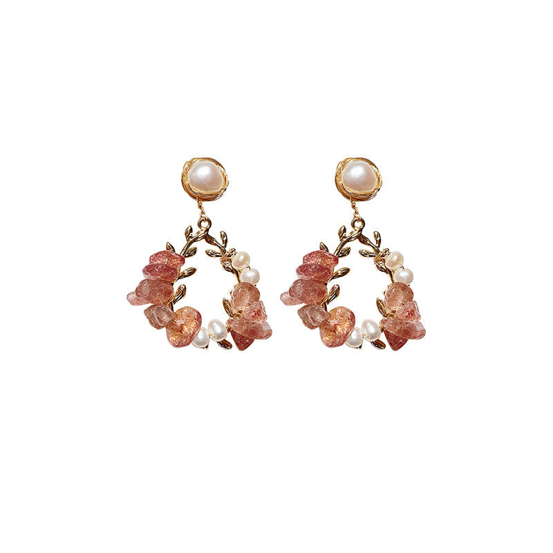 Pearl Fairy Crystal Design Leaf Earrings  Earrings Thecurvestory
