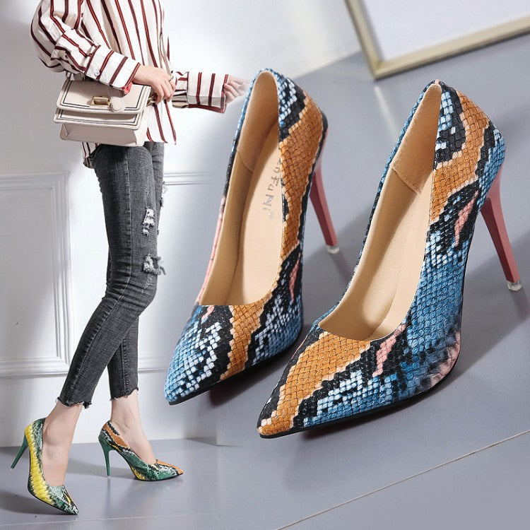 Pointed Toe Snake Print Stilletto pumps  Heeled Pumps Thecurvestory