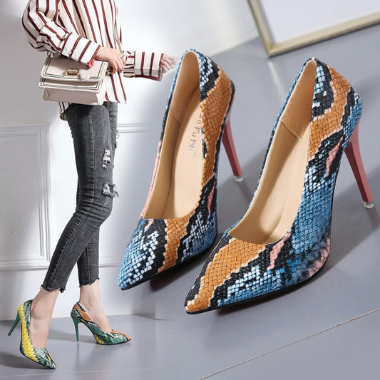 Pointed Toe Snake Print Stilletto pumps  Heeled Pumps Thecurvestory