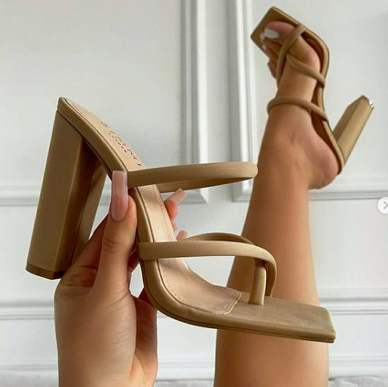 Heeled Sandals  | Women Sandals Pumps Summer Fashion High Heels Shoes | Khaki |  35| thecurvestory.myshopify.com