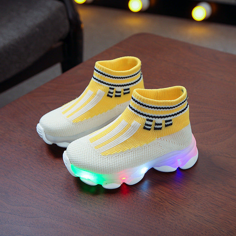kids knitted breathable LED shoes  kids shoes Thecurvestory