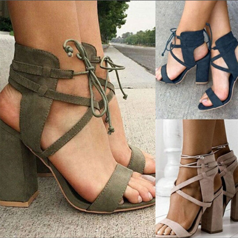 Heeled Sandals  | Super high heel hollow round head with sandals ankle strap buckle women's shoes | [option1] |  [option2]| thecurvestory.myshopify.com