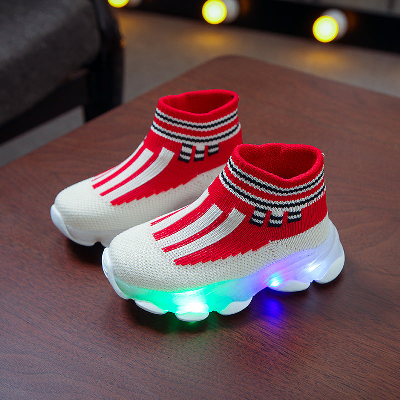 kids knitted breathable LED shoes  kids shoes Thecurvestory