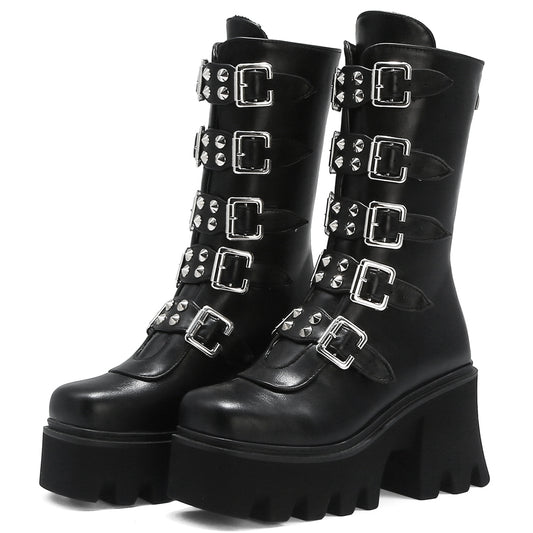 chunky sole high ankle length biker boots  Boots Thecurvestory