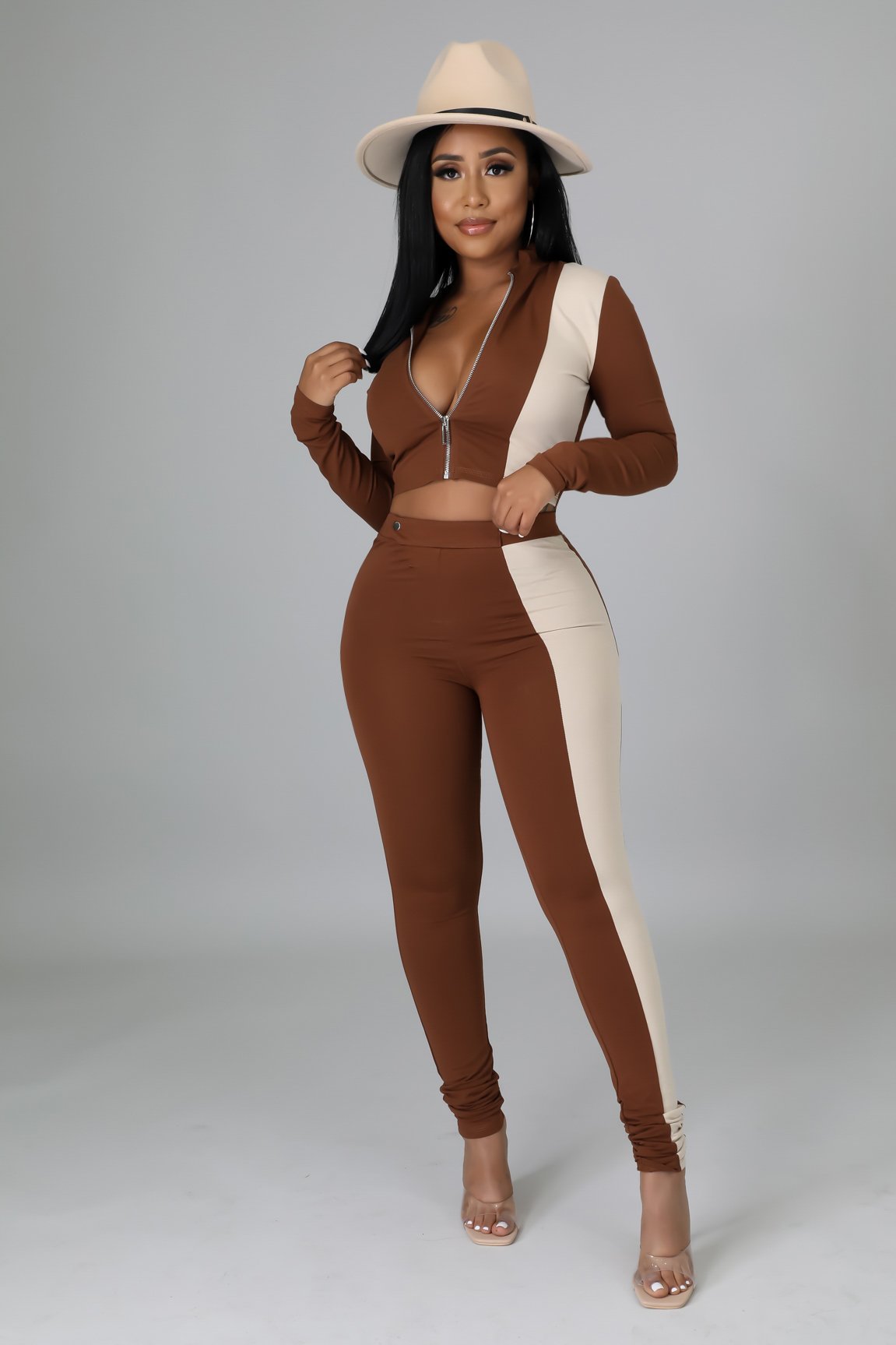 Color block Contrast full sleeves Top and Pants set  Co-ord Sets Thecurvestory