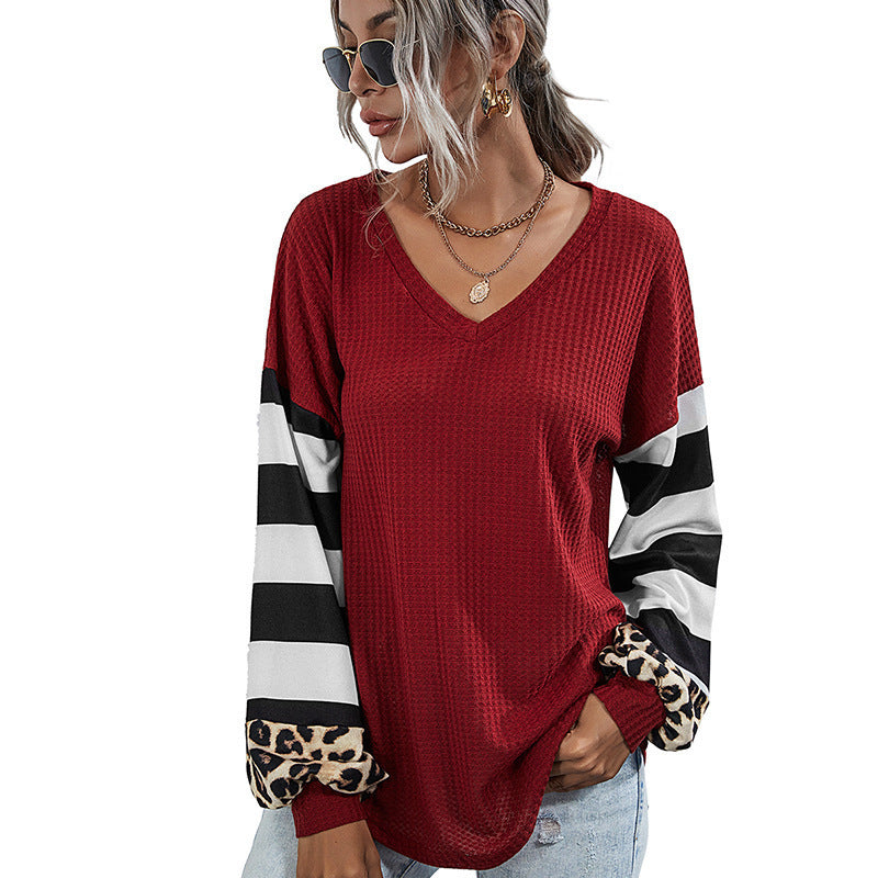 Tshirt  | Women's Long Sleeve Knit Leopard T-Shirt | Wine red |  3XL| thecurvestory.myshopify.com