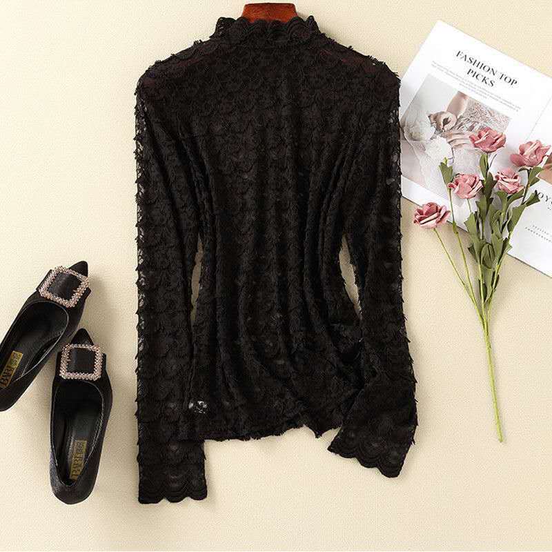 [product_type]  | Long Sleeve Eyelash Hollow Top Mesh Inner Layer Outer Wear | Black |  2XL| thecurvestory.myshopify.com
