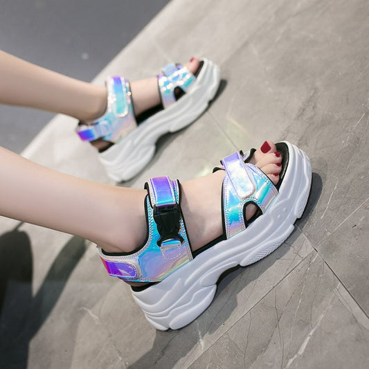 Holographic chunky sole platform sandals  sandals Thecurvestory