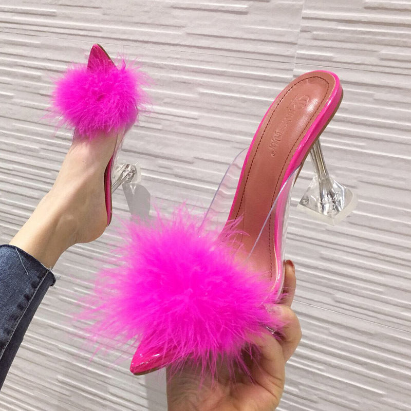 Pointed transparent Heeled Mules  Heeled Sandals Thecurvestory