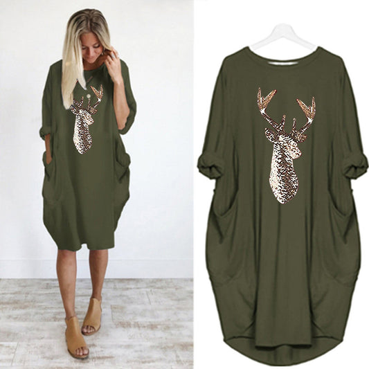 Dress  | Printed Round Neck tshirt Dress | Green |  2XL| thecurvestory.myshopify.com